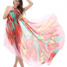 Venda quente design de moda pareo impressão longo protetor solar xale lenço de praia de seda